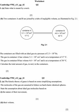 Обложка для материала Physics Grade 10 Gas laws Ideal gas law Worksheet