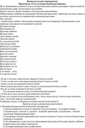 Воспитательское мероприятие. Практикум: "Уход за комнатными растениями"