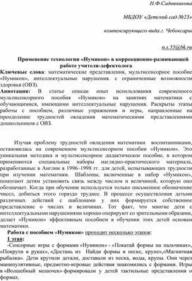 Применение технологии «Нумикон» в коррекционно-развивающей работе учителя-дефектолога