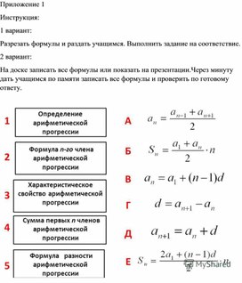 Приложение 1 (Формулы на память)