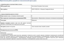 Технологическая карта урока русского языка в 8 классе по теме "Обращение"