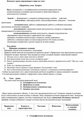 Конспект урока окружающего мира Природные зоны. Тундра.