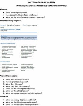 Обложка для материала Карточка-задание по английскому языку на тему «NURSING DIAGNOSES: INEFFECTIVE COMMUNITY COPING»