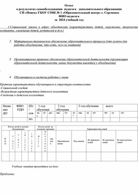 Обложка для материала Отчёт по самообследованию педагога дополнительного образования СП "Поиск" ГБОУ СОШ №1 "Образовательный центр" с. Сергиевск Самарской области Верещагиной М. Е. за 2024 год