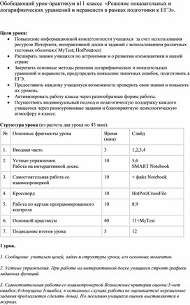 Обобщающий урок-практикум в11 классе  «Решение показательных и логарифмических уравнений и неравенств в рамках подготовки к ЕГЭ».