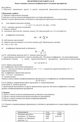 Обложка для материала ПРАКТИЧЕСКАЯ РАБОТА № 10 Расчет основных показателей финансового состояния предприятия