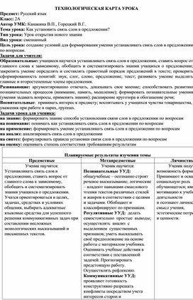 Технологическая карта урока русского языка в 3 классе "Как установить связь слов в предложении?"