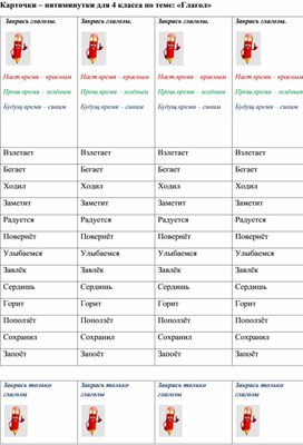 Обложка для материала Карточки-пятиминутка по русскому языку для 4 класса по теме: "Глагол"