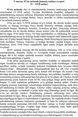 Обложка для материала O’rta asrlarda jismoniy tarbiya va sport  (V – XVII asrlar)