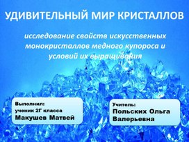 Презентация на тему "Исследование свойств искусственных монокристаллов медного купороса и условий их выращивания"