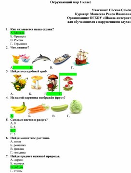 Обложка для материала Окружающий мир 1 класс  Участник: Носков Семён Куратор: Моисеева Раиса Ивановна