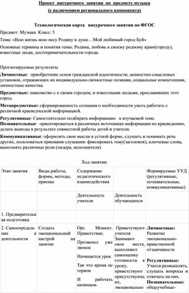 Технологическая карта и конспект внеурочного занятия по предмету "музыка"