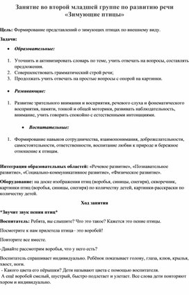 Занятие во второй младшей группе по развитию речи  «Зимующие птицы»