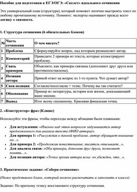 Обложка для материала Пособие для подготовки к ЕГЭ/ОГЭ: «Скелет» идеального сочинения