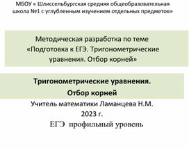 Обложка для материала Подготовка к ЕГЭ. Тригонометрические уравнения. Отбор корней