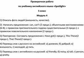 Проверочная работа по английскому языку по учебнику Spotlight  5 класс