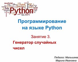 Презентация "Программирование на языке Python. Генератор случайных чисел"