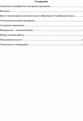 Программа кружка дополнительного образования "Серебряная ложка""