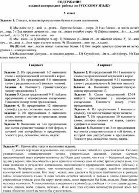 Входная контрольная работа по русскому языку в 5 классе