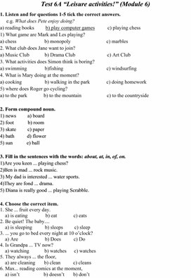 Test 6A, B “Leisure activities!” (Module 6)