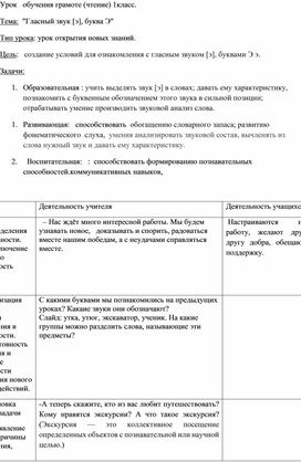 Разработка открытого урока  обучения грамоте (чтение) 1класс.