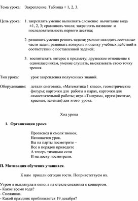 Обложка для материала Закрепление. Таблица ± 1, 2, 3.