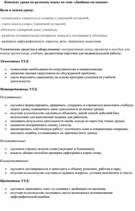 Конспект урока по русскому языку на тему "Двойные согласные"
