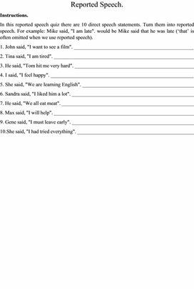Обложка для материала Практика употребления "Reported speech" с ответами
