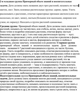 Примерный объем знаний и воспитательные задачи по экологическому воспитанию.