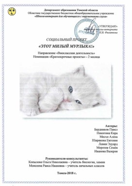 Обложка для материала Социальный проект "Этот милый Мурлыка" Приложение