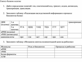 Карточки по теме синтез белков в клетке