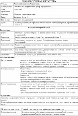 Конспект урока в 1 классе по обучению грамоте (письмо) на тему _Заглавная буква Е_