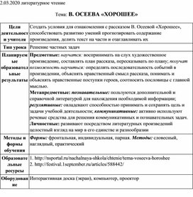 Конспект урока литературного чтения 2 класс В. ОСЕЕВА «ХОРОШЕЕ»