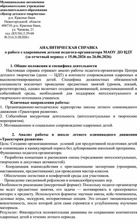 Обложка для материала Аналитическая справка по работе педагога-организатора МАОУ ДО ЦДТ с одаренными детьми