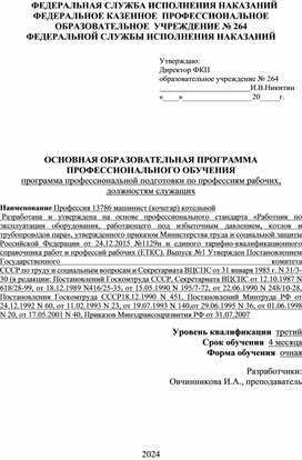 Обложка для материала Рабочая программа по проессии Машинист (кочегар) котельной