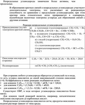 Ресурсный материал по теме Непредельные углеводороды