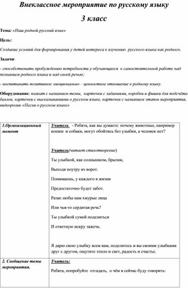 Внеклассное мероприятие по русскому языку "Наш родной русский язык"