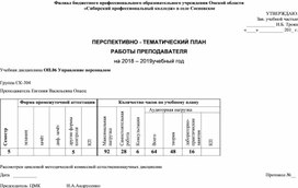 Управление персоналом ПЕРСПЕКТИВНО - ТЕМАТИЧЕСКИЙ ПЛАН РАБОТЫ ПРЕПОДАВАТЕЛЯ