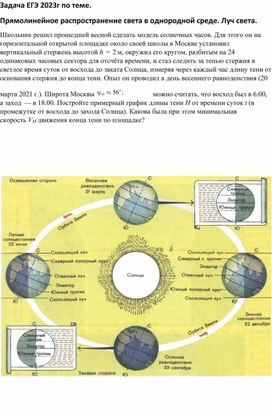 Задача ЕГЭ 2023г по теме.  Прямолинейное распространение света в однородной среде. Луч света.