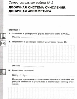 Обложка для материала Информатика_8кл._Самостоятельная работа_двоичиная система счисления_1