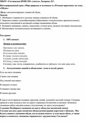 Урок "Обувь" (интеграция мир природы и человека с речевой практикой)