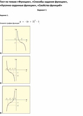 Обложка для материала Тест по темам «Функции», «Способы задания функции», «Кусочно-заданные функции», «Свойства функций»