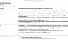 Обложка для материала Технологическая карта по русскому языку "Морфологический разбор имени существительного" 4 класс