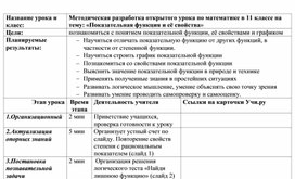 Методическая разработка открытого урока по математике в 11 классе на тему: «Показательная функция и её свойства»