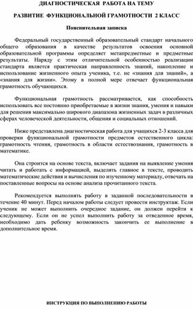 Диагностическая работа на тему "Развитие функциональной грамотности" 2 класс