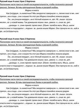 Русский язык 4 класс Урок 2 Индивидуальные карточки для работы на уроке
