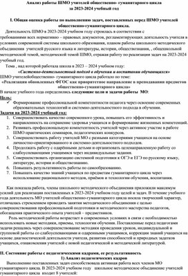 Анализ работы ШМО учителей общественно-гуманитарного цикла за 2023-2024 г.