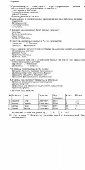 Обложка для материала Тест по теме «Базы данных»