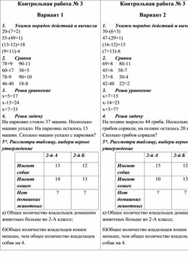 Обложка для материала Контрольная работа № 3 по математике 2 класс