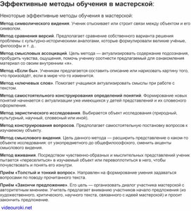 Обложка для материала Методическая разработка "Эффективные методы обучения в мастерской"